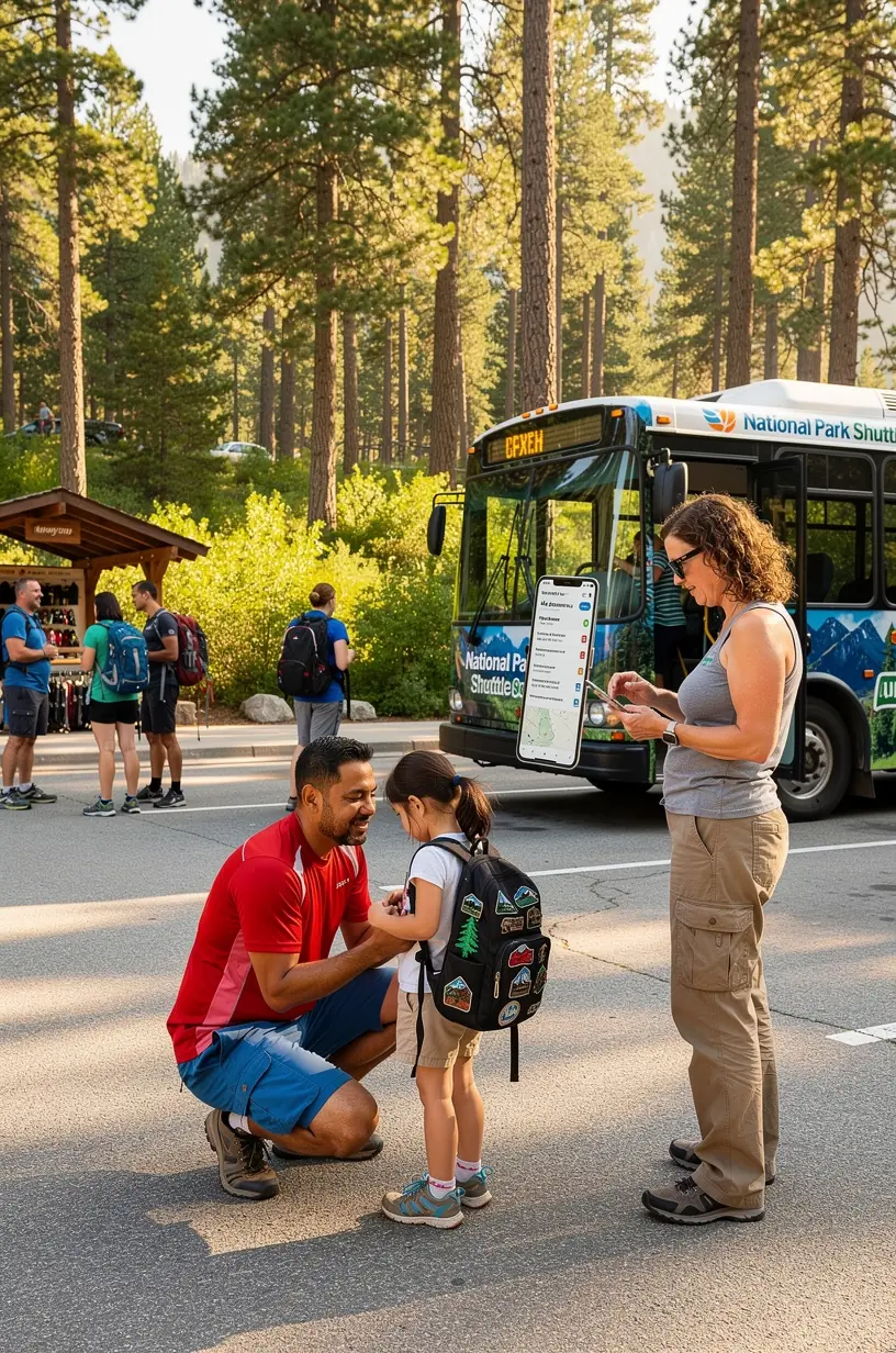 Комфортабельный шаттл, доставляющий туристов к национальному парку с оборудованием для активного отдыха.